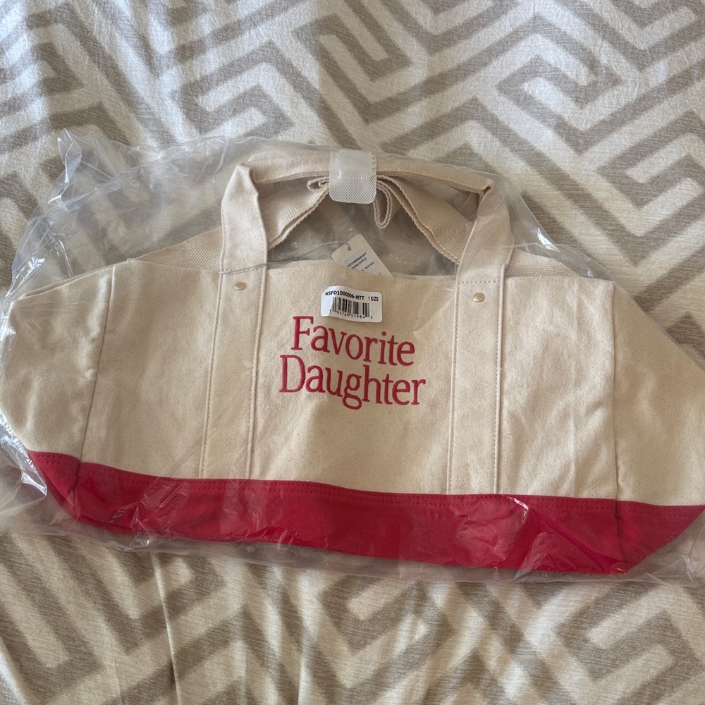 Favorite Daughter Canvas Tote in Cream with Red Base